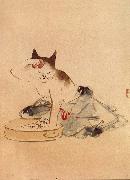 Hiroshige, Ando Cat Bathing oil on canvas